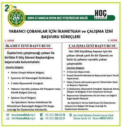 YABANCI UYRUKLU ÇOBANLARA İKAMET VE ÇALIŞMA İZİN BELGESİ 