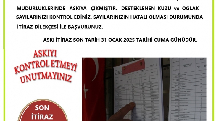  2024 YILI KUZU OĞLAK DESTEKLEMELERİ ASKIYA ÇIKTI 