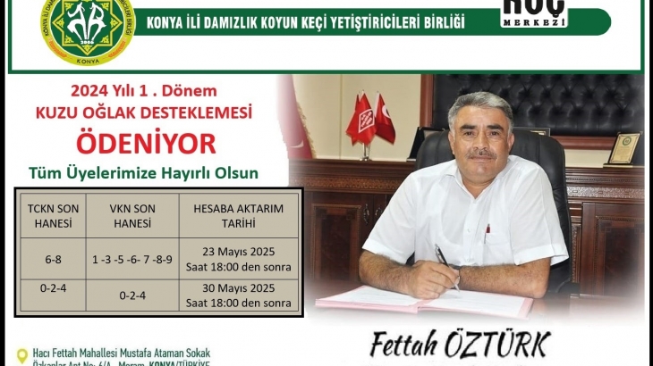 2024 YILI 1. DÖNEM DESTEK ÖDEMELERİ ETİŞTİRİCİLERİMİZİN HESAPLARINA AKTARILIYOR