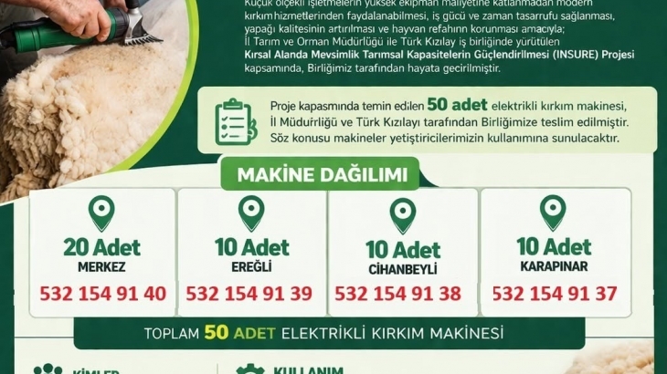 ELEKTRİKLİ KIRKIM MAKİNESİ ORTAK MAKİNE PARKURU ÜYELERİMİZE HİZMETE BAŞLADI!!!